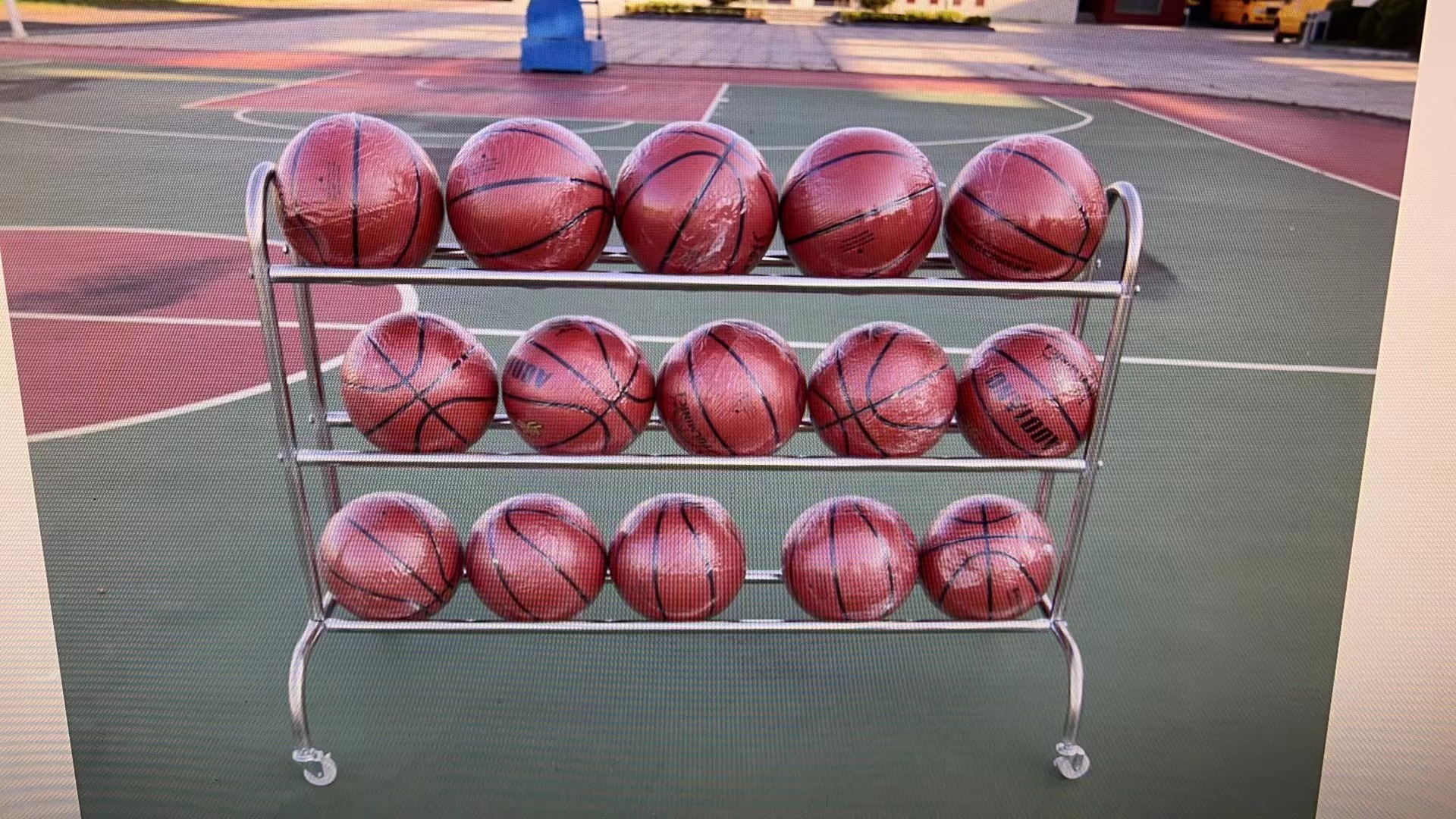 BASKETBALL STAINLESS STEEL Ball Cart 3 Level 15 Balls with Wheel