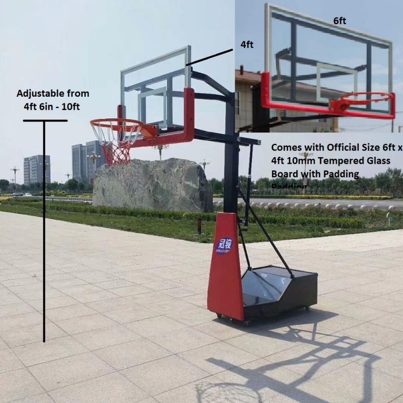 Basketball Stand Counterweight with Standard Glass Board 6x4ft. - Click Image to Close