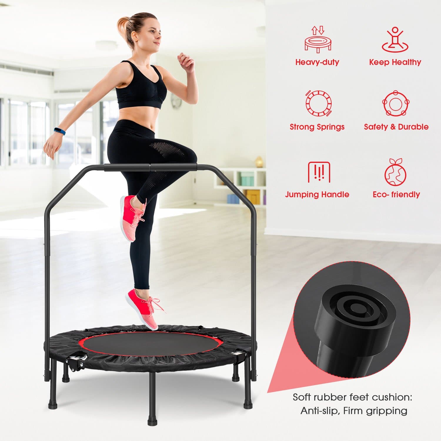 FITNESS TRAMPOLINE with Safety Handle