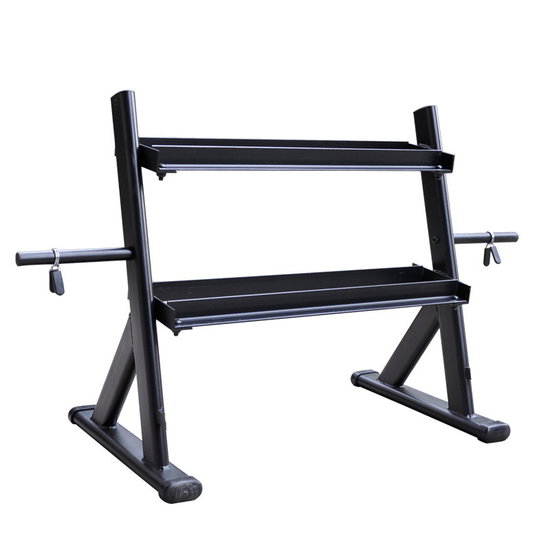 Dumbbell 2 Level Rack 90cm x 72cm Black with Bar for Plates